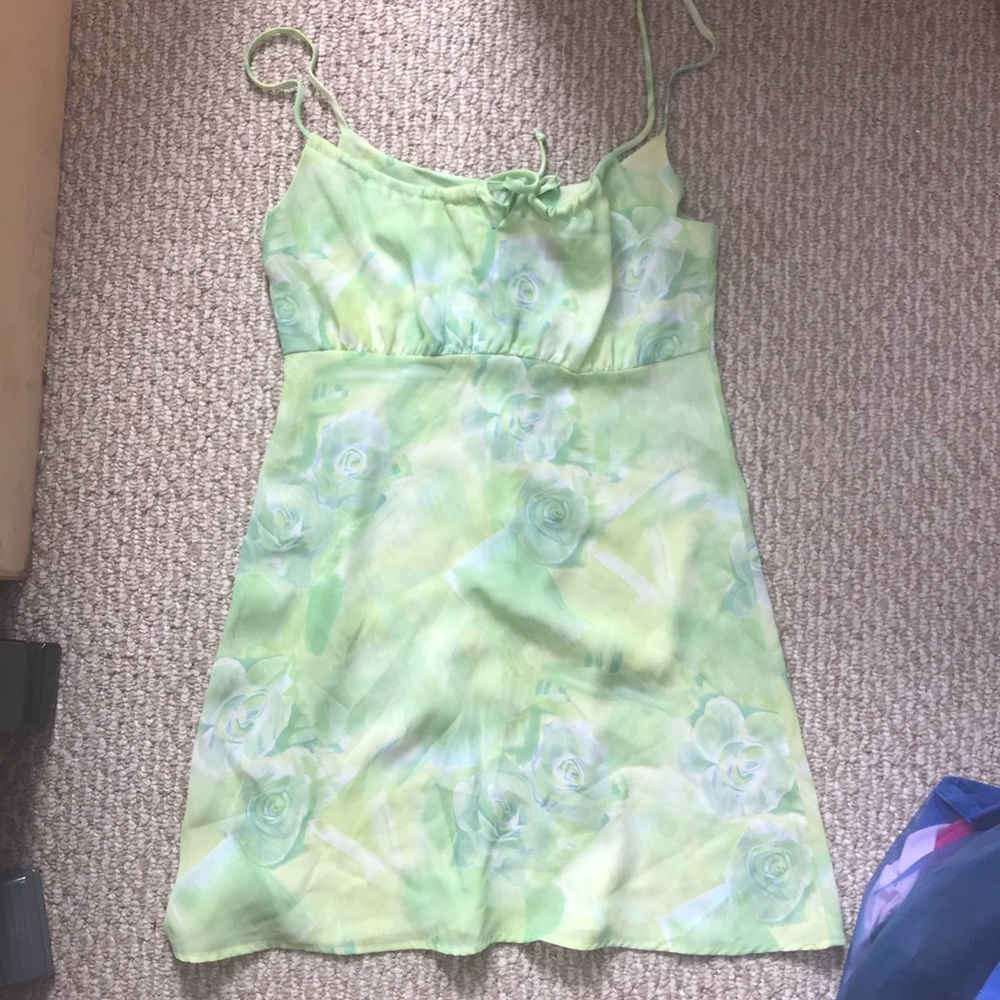 90’s green babydoll dress roses